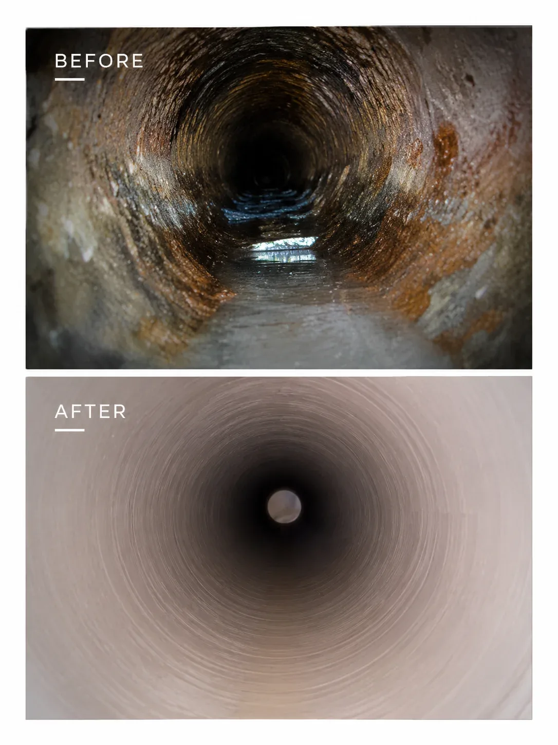 before and after trenchless sewer line repair