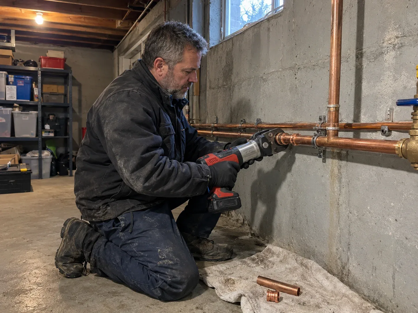Plumber repairing a frozen pipe in a Vaughan home
